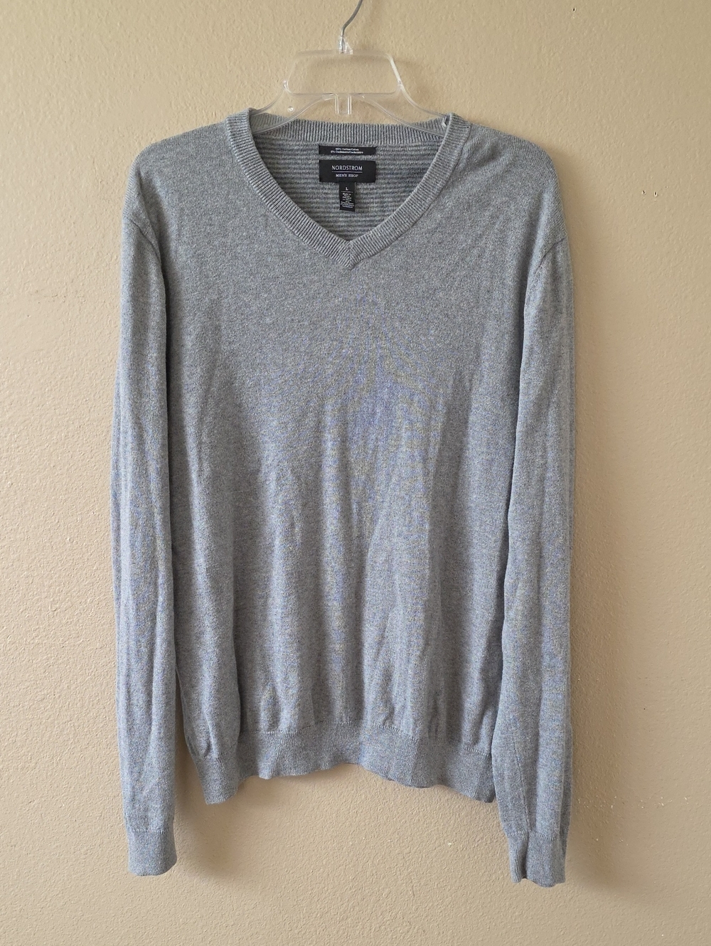 Nordstrom Mens Gray Cashmere Cotton V-Neck Sweater - Size Large